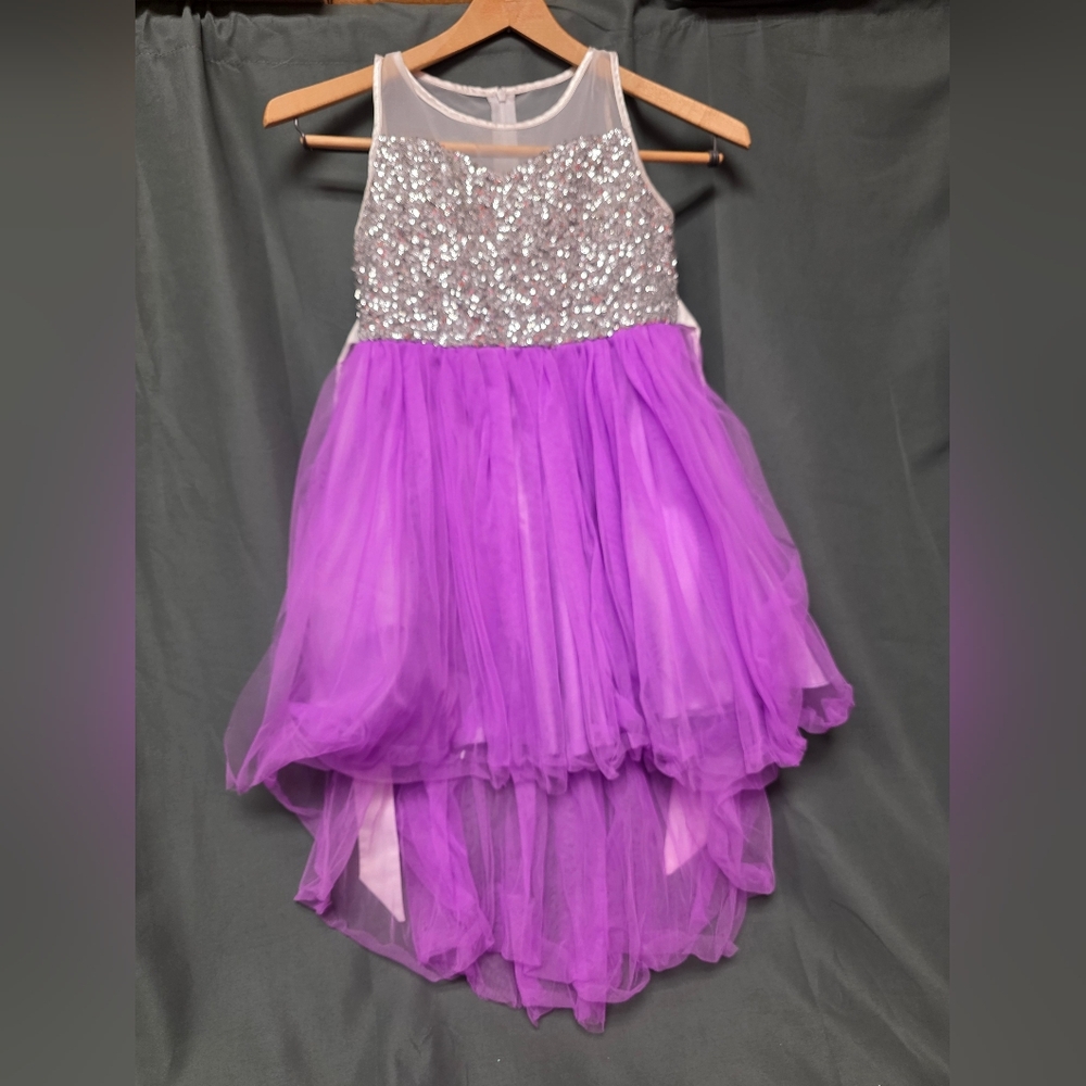 Sunny Fashion Adorable White, Purple and Silver Sparkly Dress for Girl's, Size 8